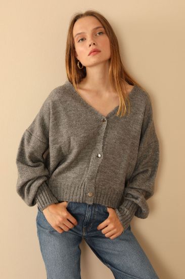 Picture of Knitwear Material Balon Sleeve Short Woman Cardigan Grey