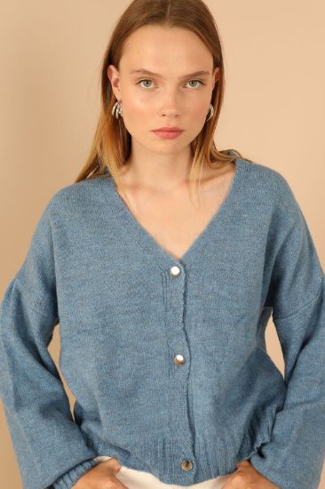 Picture of Knitwear Material Balon Sleeve Short Woman Cardigan Blue