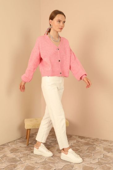 Picture of Knitwear Material Balon Sleeve Short Woman Cardigan Pink