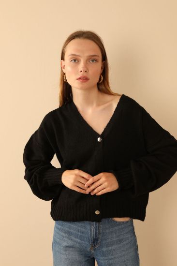 Picture of Knitwear Material Balon Sleeve Short Woman Cardigan Black