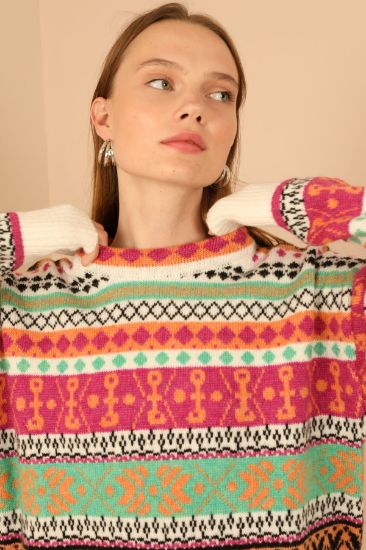 Picture of Knitwear Material Crew Neck Jacquard Woman Pullover Green