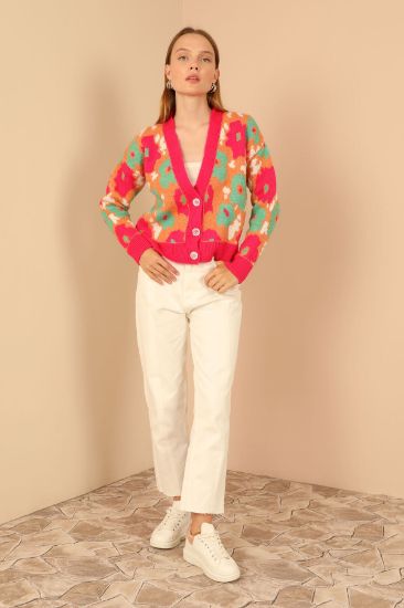 Picture of Knitwear Material flower Patterned Woman Cardigan Fuchsia