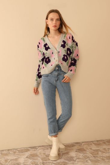 Picture of Knitwear Material flower Patterned Woman Cardigan Grey