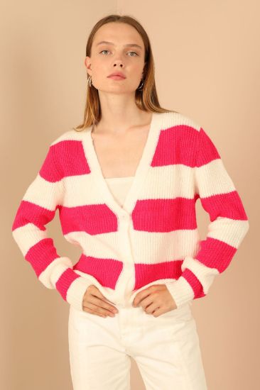 Picture of Knitwear Material Striped Woman Cardigan Fuchsia