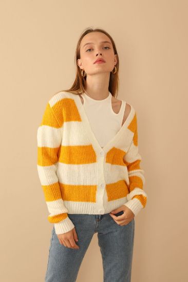 Picture of Knitwear Material Striped Woman Cardigan Mustard Mustard Yellow