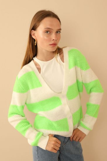 Picture of Knitwear Material Striped Woman Cardigan Neon Green