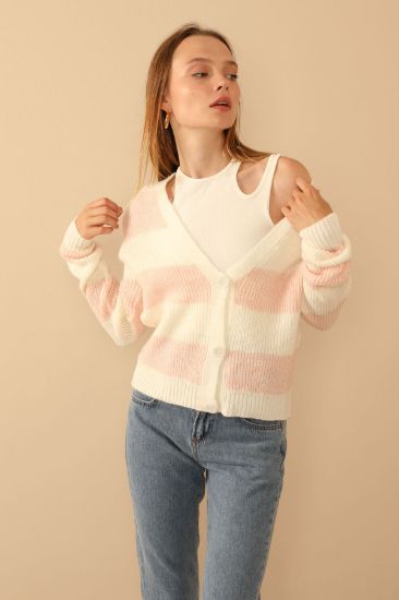 Picture of Knitwear Material Striped Woman Cardigan Pink