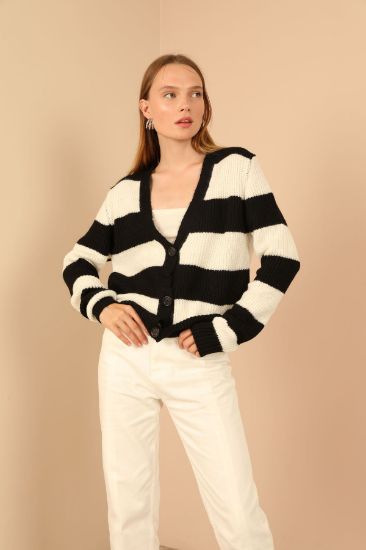 Picture of Knitwear Material Striped Woman Cardigan Black