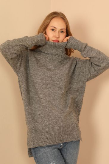 Picture of Knitwear Material Degaje Neck Long Maxi Woman Pullover Anthracite