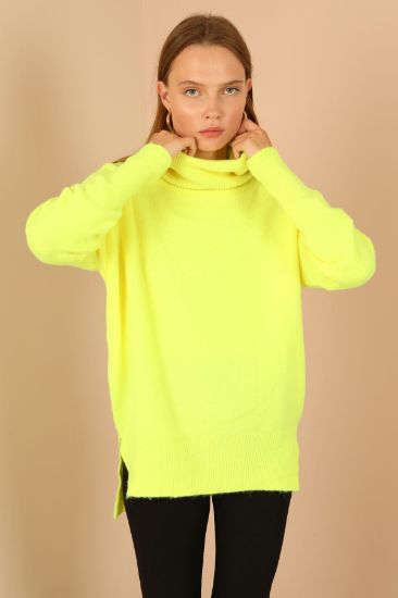 Picture of Knitwear Material Degaje Neck Long Maxi Woman Pullover Yellow