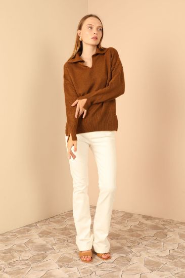 Picture of Knitwear Material Shirt Neck Woman Pullover Brown