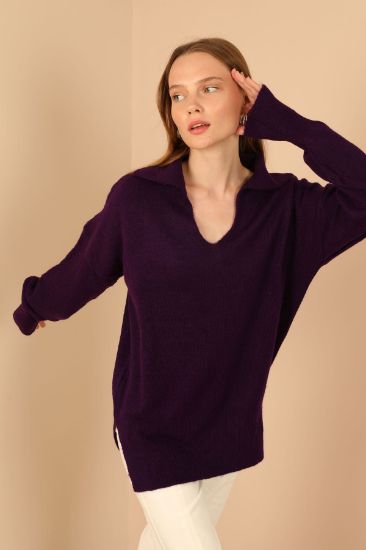 Picture of Knitwear Material Shirt Neck Woman Pullover Purple