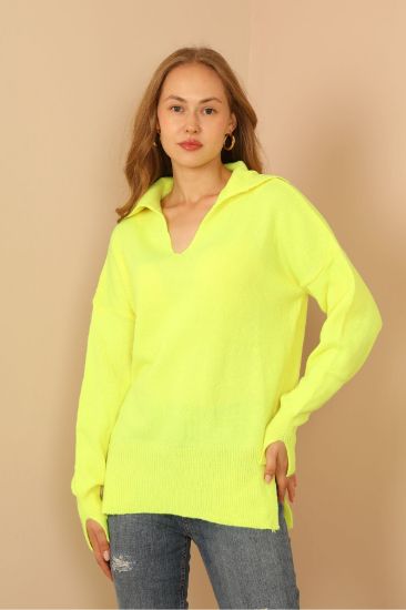 Picture of Knitwear Material Shirt Neck Woman Pullover Neon Yellow