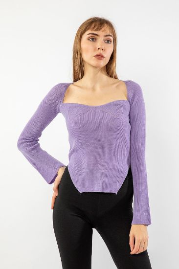 Picture of Knitwear Material Heart Neck Skinny Kalıp Assmmetrical Asymmetrical Detailed Woman Pullover Lilac