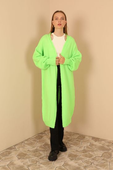 Picture of Knitwear Material Shawl Neck Long Maxi Woman Cardigan Neon Green