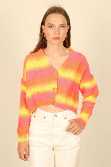 Picture of Knitwear Material three Colour Geçişli Woman Cardigan Yellow