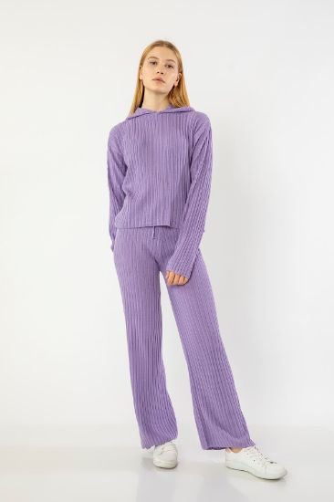 Picture of Knitwear Material Long Maxi Sleeve Hooded Woman Suit 2'li Lilac