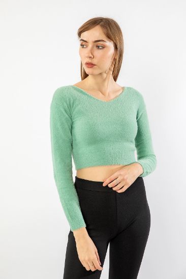 Picture of Knitwear Material Long Maxi Sleeve V Neck Woman Crop Mint