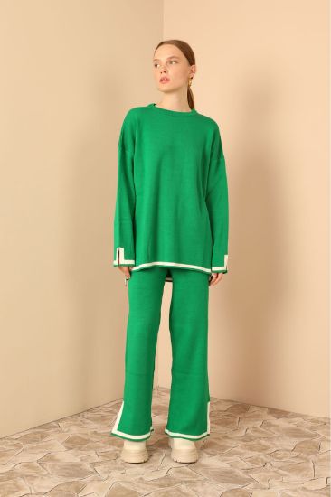Picture of Knitwear Material Yırtmaç Detailed Woman Suit Emerald Emerald Green Green