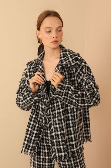 Picture of Tweed Material Long Maxi Sleeve Basen Size Loose Kalıp Woman Jacket Black