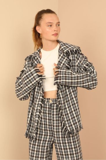 Picture of Tweed Material Long Maxi Sleeve Basen Size Loose Kalıp Woman Jacket Mink