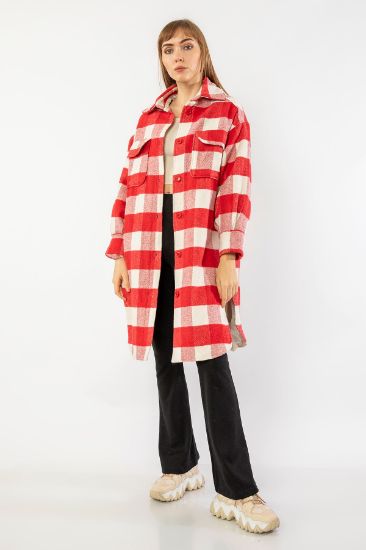 Picture of Long Maxi Plaid Jacket Shirt Red