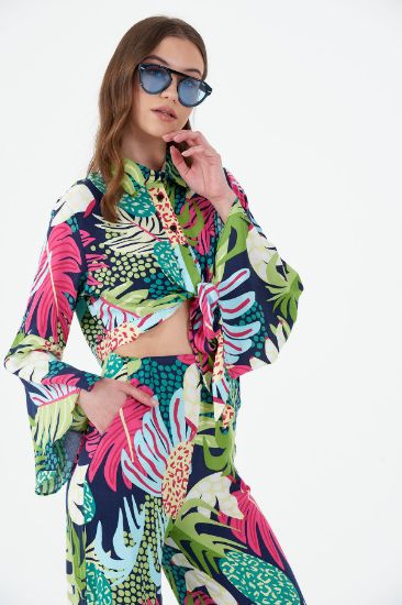 Picture of Long Maxi Sleeve Printed Viscose Crop Blouse