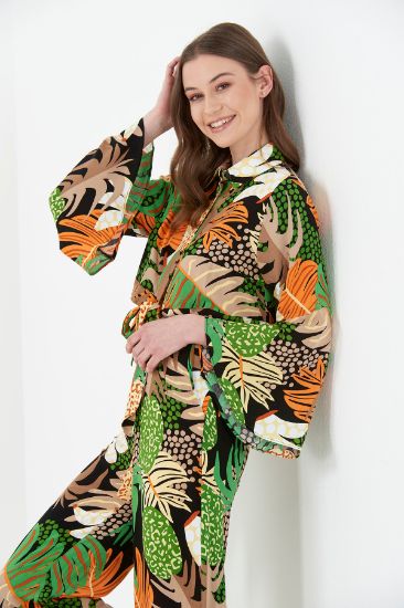 Picture of Long Maxi Sleeve Printed Viscose Crop Blouse