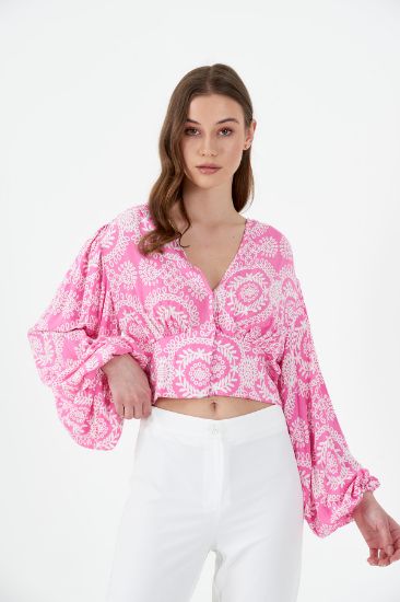 Picture of V Neck Balloon balloon Sleeve Crop Blouse
