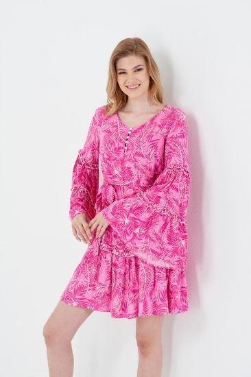 Picture of V Neck handles Ruffle Patterned Dress