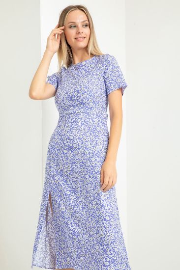 Picture of Viscon Empirme Material Crew Neck flower Patterned Woman Dress Lilac