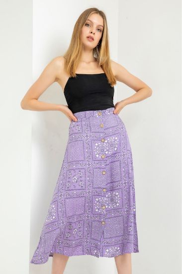 Picture of Viscon Material Tam Kalıp Ethnic Patterned Woman Skirt Lilac