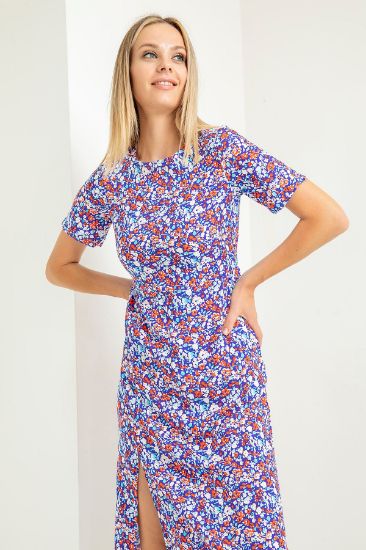 Picture of Viscose Empirme Material Knee Six Size Çıtır flower Patterned Woman Dress Purple