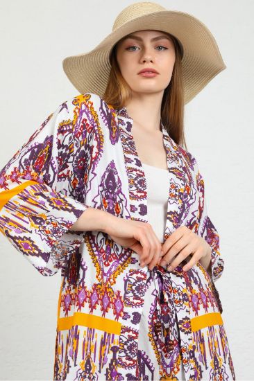 Picture of Viscose Empirme Material Ethnic Pattern Short Woman Kimonos Lilac