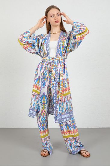 Picture of Viscose Empirme Material Ethnic Pattern Long Maxi Woman Kimonos Blue