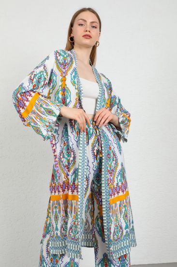 Picture of Viscose Empirme Material Ethnic Pattern Long Maxi Woman Kimonos Mint