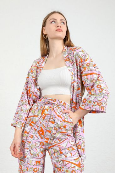 Picture of Viscose Empirme Material Geometric Pattern Woman Kimonos Lilac