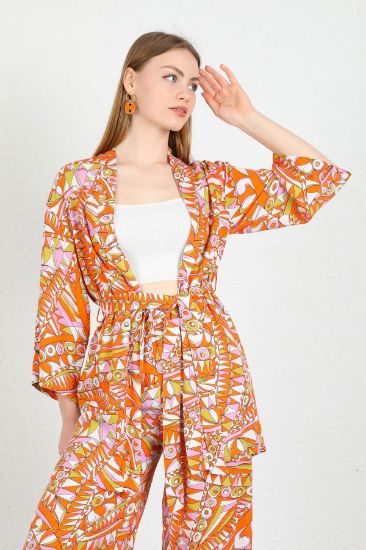Picture of Viscose Empirme Material Geometric Pattern Woman Kimonos Orange