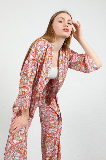 Picture of Viscose Empirme Material Geometric Pattern Woman Kimonos Pink