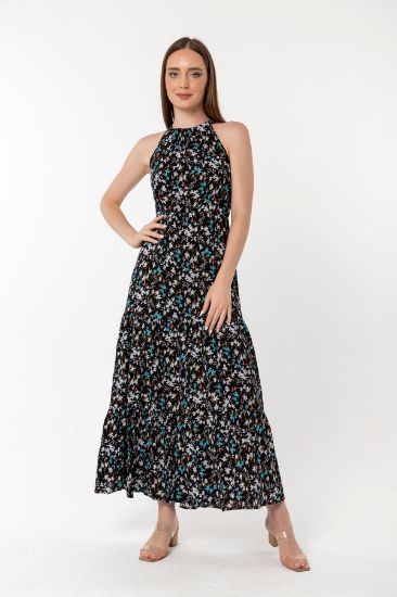 Picture of Viscose Material Strap Halter Neck Çıtır flower Patterned Woman Dress Blue