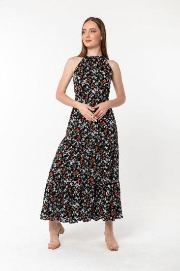 Picture of Viscose Material Strap Halter Neck Çıtır flower Patterned Woman Dress Black