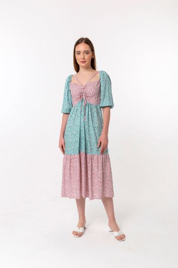 Picture of Viscose Material Belted Neck Comfortable Kalıp flower Patterned Woman Dress Mint