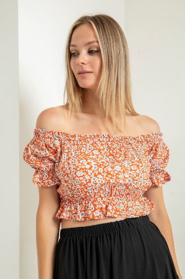 Picture of Viscose Material Short Sleeve Light shouldered Oversize Loose flower Pattern Woman Blouse Orange