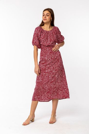 Picture of Viscose Material Short Sleeve Peluş Neck Midi Size Woman Dress Bordeux Maroon