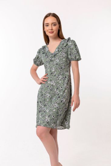 Picture of Viscose Material Short Sleeve V Neck Mini Size Woman Dress Mint