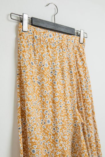 Picture of Viscose Material&#x20; Midi Size Düz flower Patterned Woman Skirt Mustard Mustard Yellow