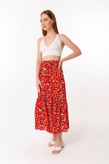 Picture of Viscose Material Midi Size Comfortable Kalıp leaf Patterned Woman Skirt Red