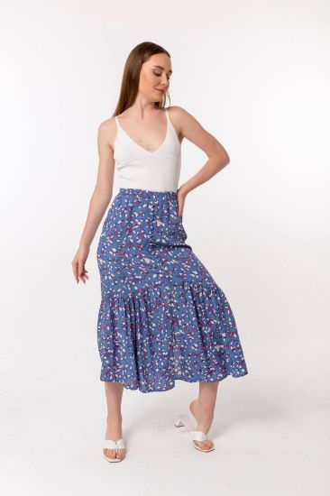 Picture of Viscose Material Midi Size Comfortable Kalıp leaf Patterned Woman Skirt Blue