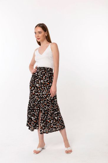 Picture of Viscose Material Midi Size Comfortable Kalıp leaf Patterned Woman Skirt Black