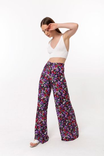 Picture of Viscose Material Long Maxi Size Loose Kalıp flower Patterned Woman Trousers Pink
